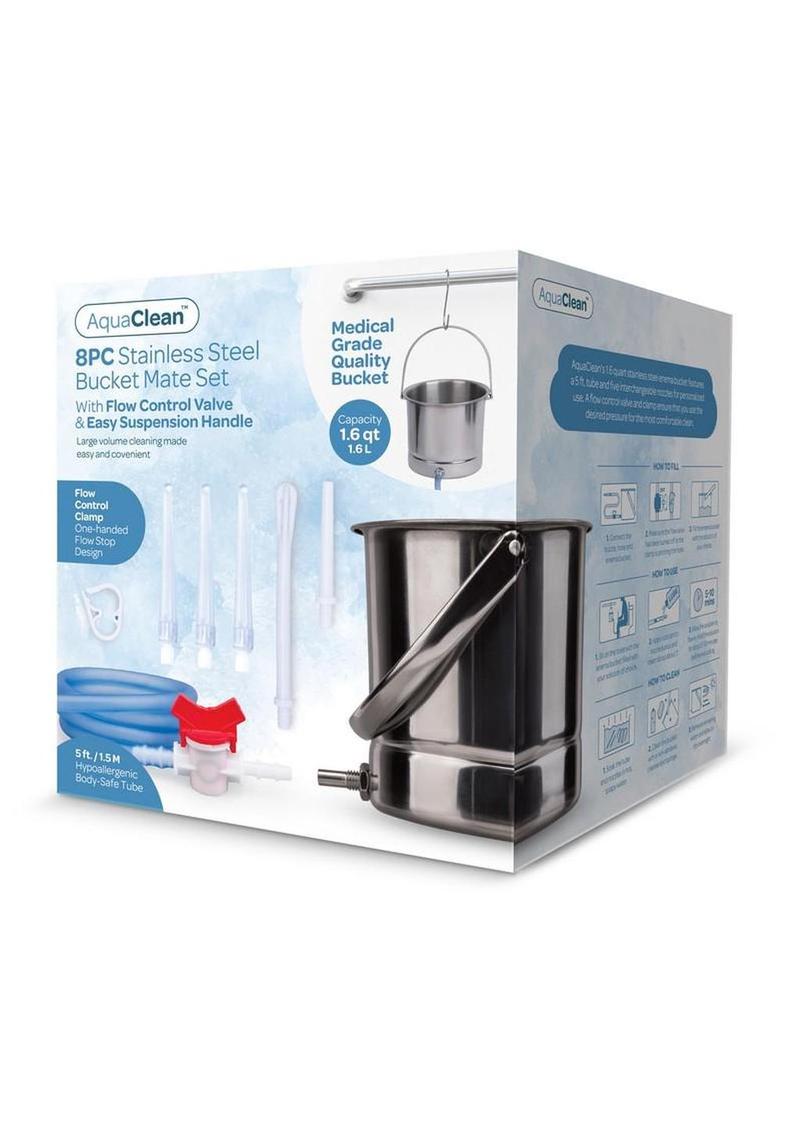 Aquaclean Stainless Steel Bucket Mate Set with Interchangeable Nozzle - 8 Piece