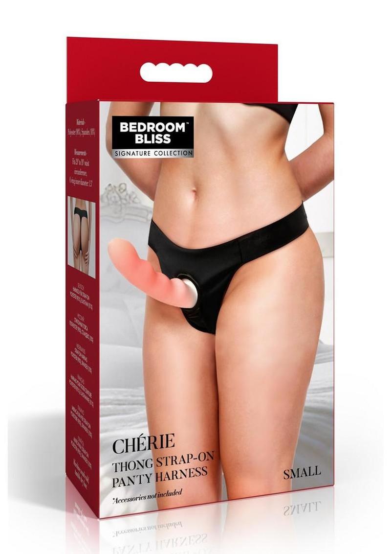 Bedroom Bliss Chérie Thong Strap-On Panty Harness - Black - Small