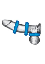 Blue Line Ribbed Rider Cock Ring Set With Comfortable Fit