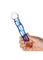 Glas Full Tip Textured Glass Dildo with Blue Design