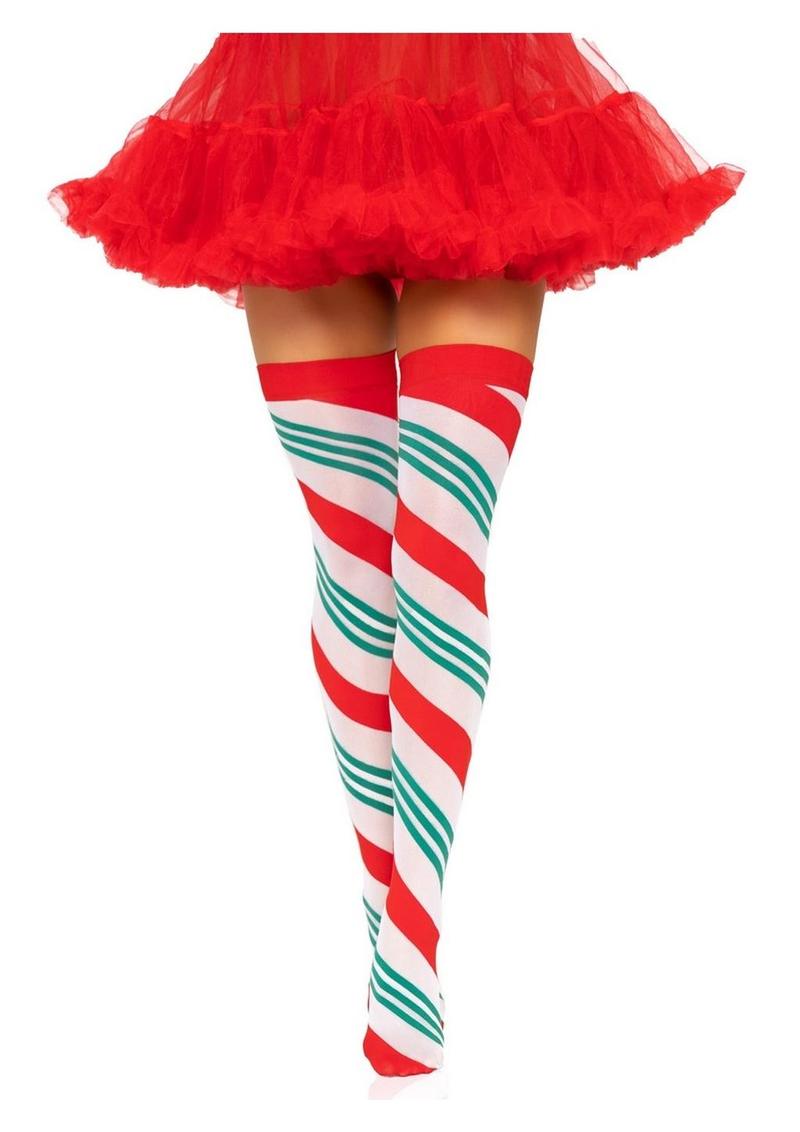 Candy Cane Striped Thigh High Stockings
