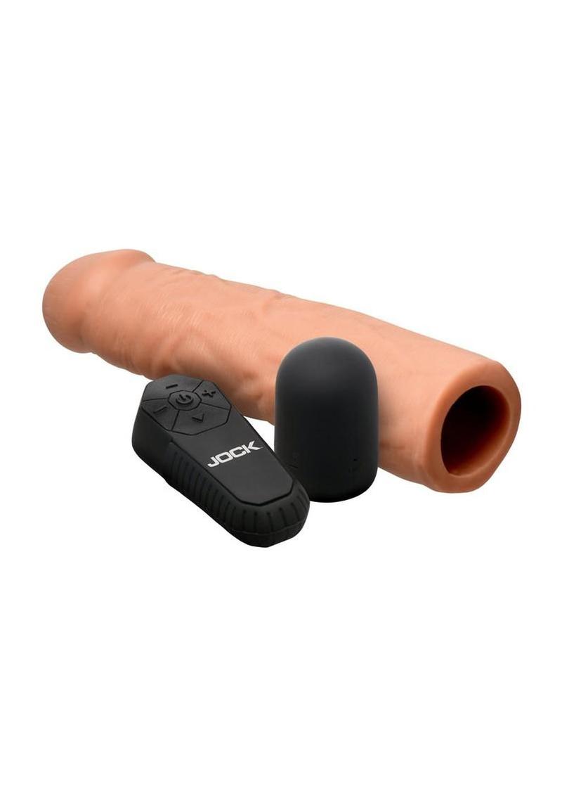 Jock Enhancers Vibrating Penis Extension Sleeve with Remote Control - Caramel