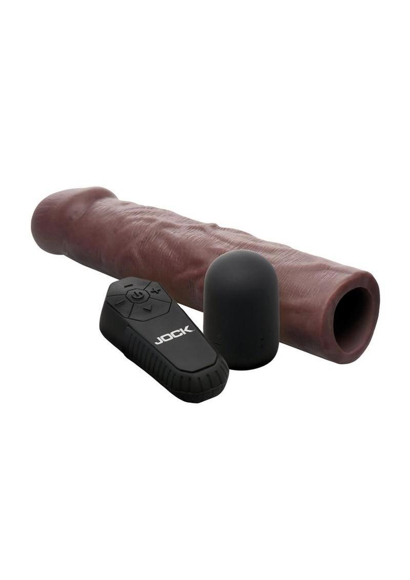 Jock Enhancers Vibrating Penis Extension Sleeve with Remote Control - Chocolate