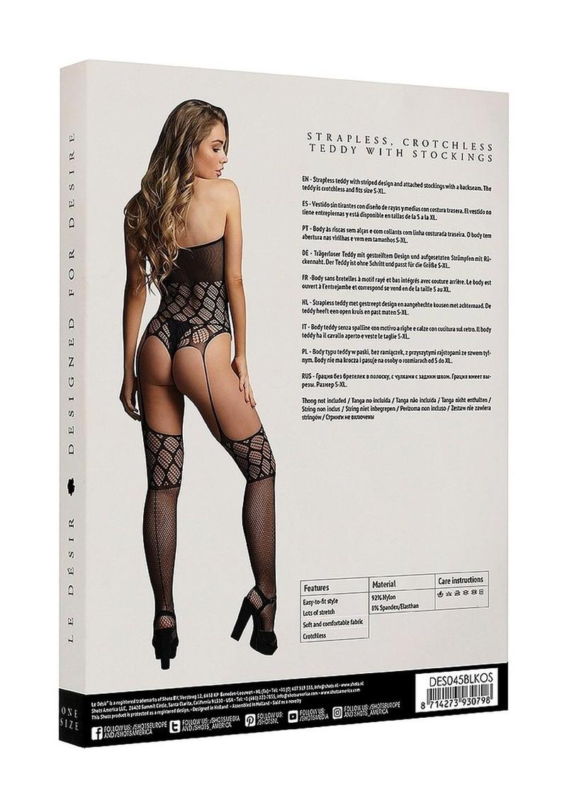 Le Désir Strapless Crotchless Teddy with Stocking