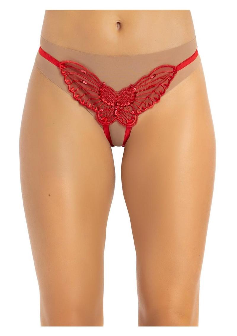 Leg Avenue Butterfly Crotchless with Pearl Sequin Detail - Red - One Size - 12 Pack