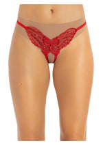 Leg Avenue Butterfly Crotchless with Pearl Sequin Detail - Red - One Size - 12 Pack