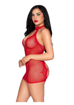 Leg Avenue Dotted Net and Lace Halter Mini Dress
