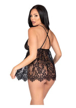 Floral Lace Babydoll with Eyelash Lace Scalloped Hem