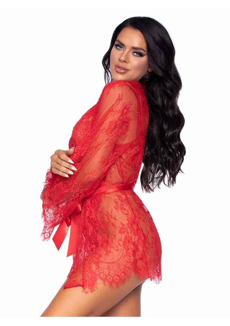 Floral Lace Teddy with Adjustable Straps and Satin Tie