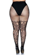 Leg Avenue Floral Vine Net Tights - Plus - Black - Queen