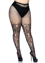 Floral Vine Net Tights Plus Size