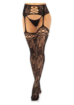 Leg Avenue French Rose Lace Backseam Stockings with Garter Belt