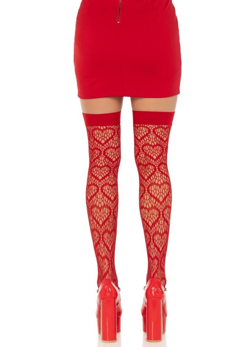 Leg Avenue Heart Net Elastic Top Thigh Highs