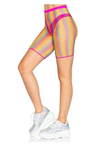 Leg Avenue Ombre Rainbow Woven Net Biker Shorts