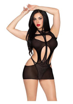 Leg Avenue Opaque Cut-Out Mini Dress and Layered Fishnet Halter Teddy - Black - One Size - 2 Piece
