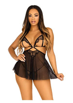 Open Cup Eyelash Lace and Mesh Babydoll Heart Ring Accent