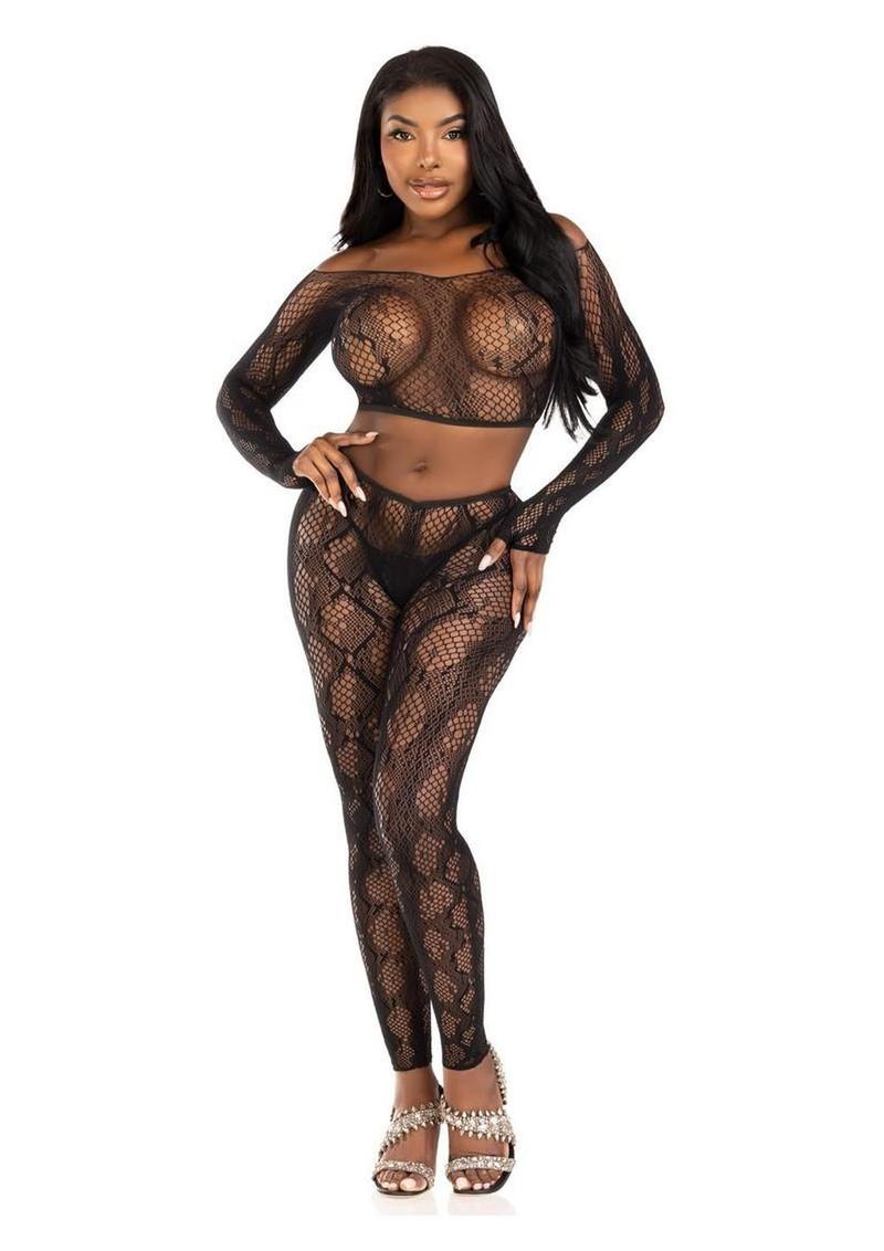 Net Crop Top and Footless Tights Set