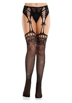 Leg Avenue Rhinestone Lace Top Fishnet Stockings Attach Garter Belt