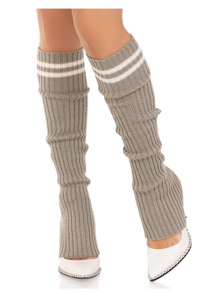Ribbed Stirrup Leg Warmers with Athletic Stripe