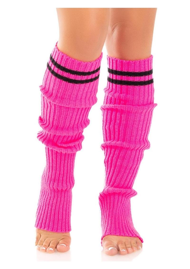 Ribbed Stirrup Leg Warmers with Athletic Stripe