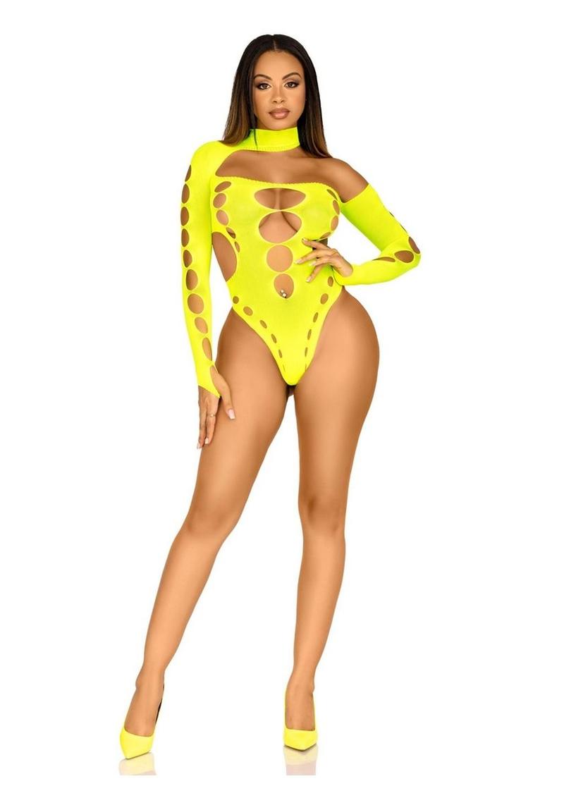 Leg Avenue Seamless Asymmetrical Cut-Out Thong-Back Bodysuit