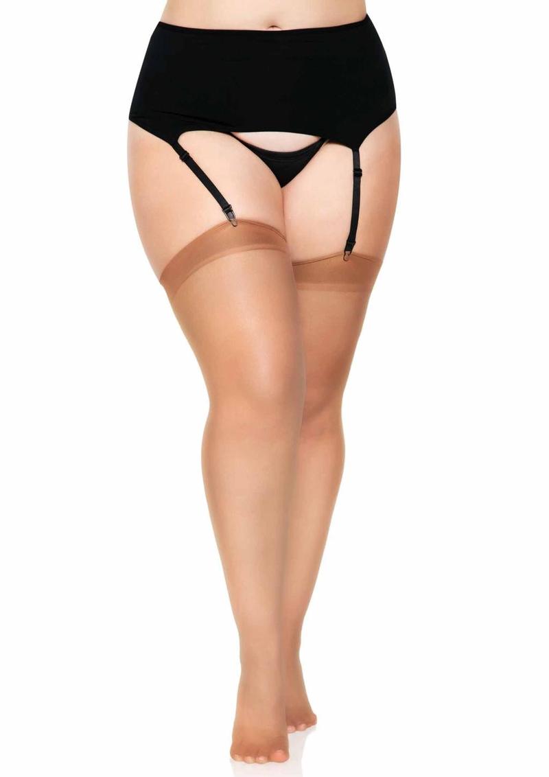 Leg Avenue Sheer Backseam Stockings - Plus - Tan - Queen