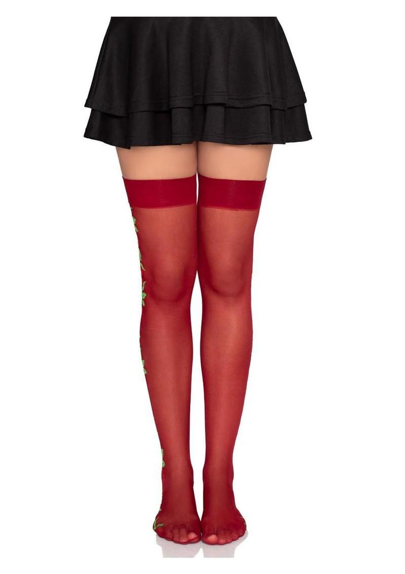 Leg Avenue Spandex Sheer Thigh Highs with Rose