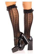Sweetheart Knit Knee Highs with Lace Ruffle Cuff