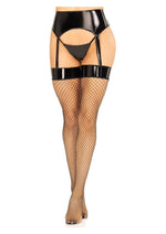 Vinyl Garter Belt with Attached Fishnet Stockings