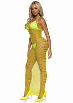 Lemon Woven Twist Net Backless Maxi Dress