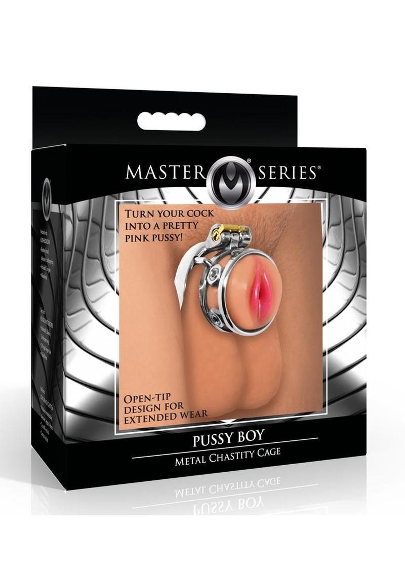 Master Series Pussy Boy Metal Chastity Cage Stainless - Silver/Steel/Vanilla