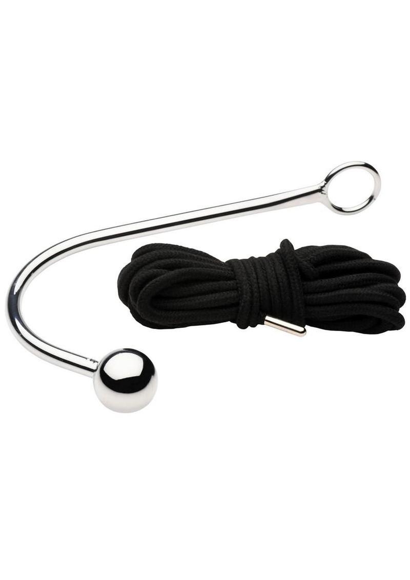 Master Series Roped Anal Hook with Rope - Black/Silver