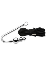 Master Series Roped Beaded Anal Hook with Rope - Black/Silver
