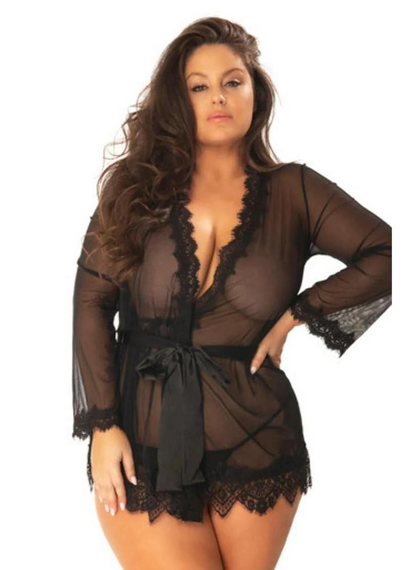 Oh LA LA Provence Short Sheer Robe 1x/2x - Black