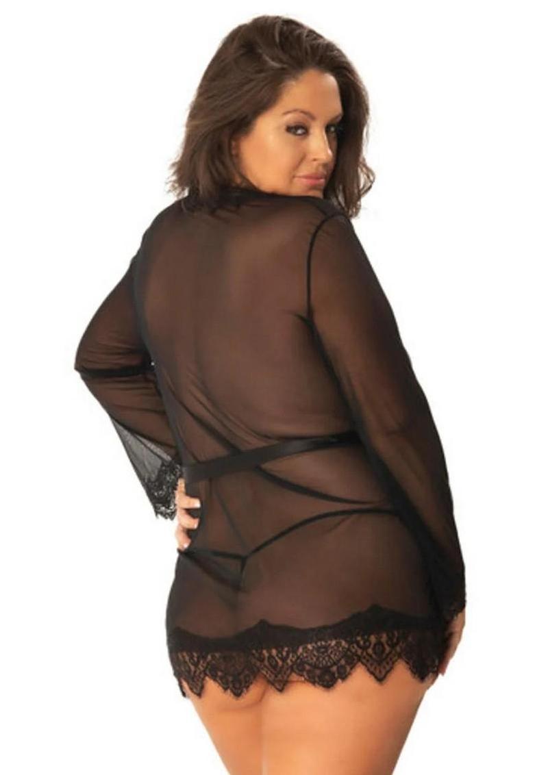 Oh LA LA Provence Short Sheer Robe 1x/2x - Black