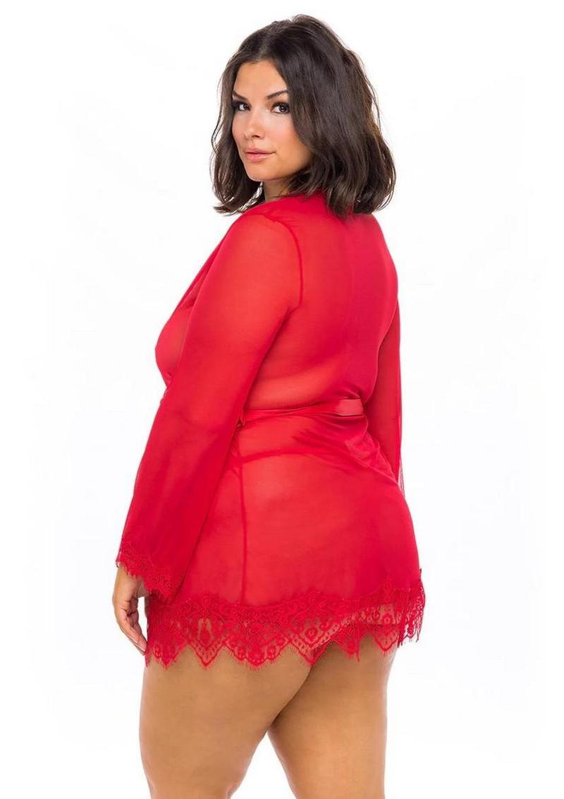 Oh LA LA Provence Short Sheer Robe 1x/2x - Red