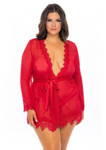 Oh LA LA Provence Short Sheer Robe 1x/2x - Red