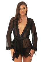 Oh LA LA Provence Short Sheer Robe - Black - Medium/Small