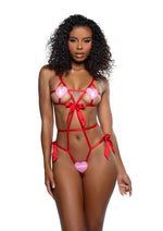 Playboy Lovestruck Bunny Strappy Teddy - Pink/Red - One Size