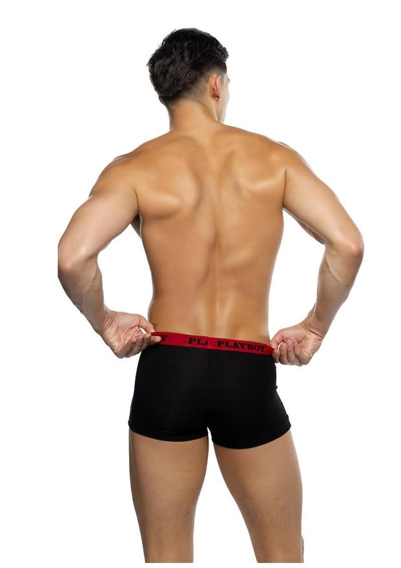 Playboy Men's Tuxedo Modal Boxer Briefs - Black/Red - Medium