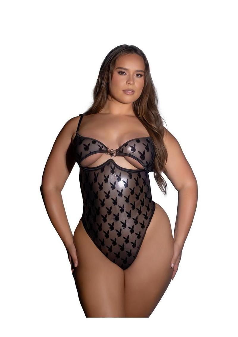 Playboy Shimmer Bunny Teddy - Gray/Grey - XXLarge