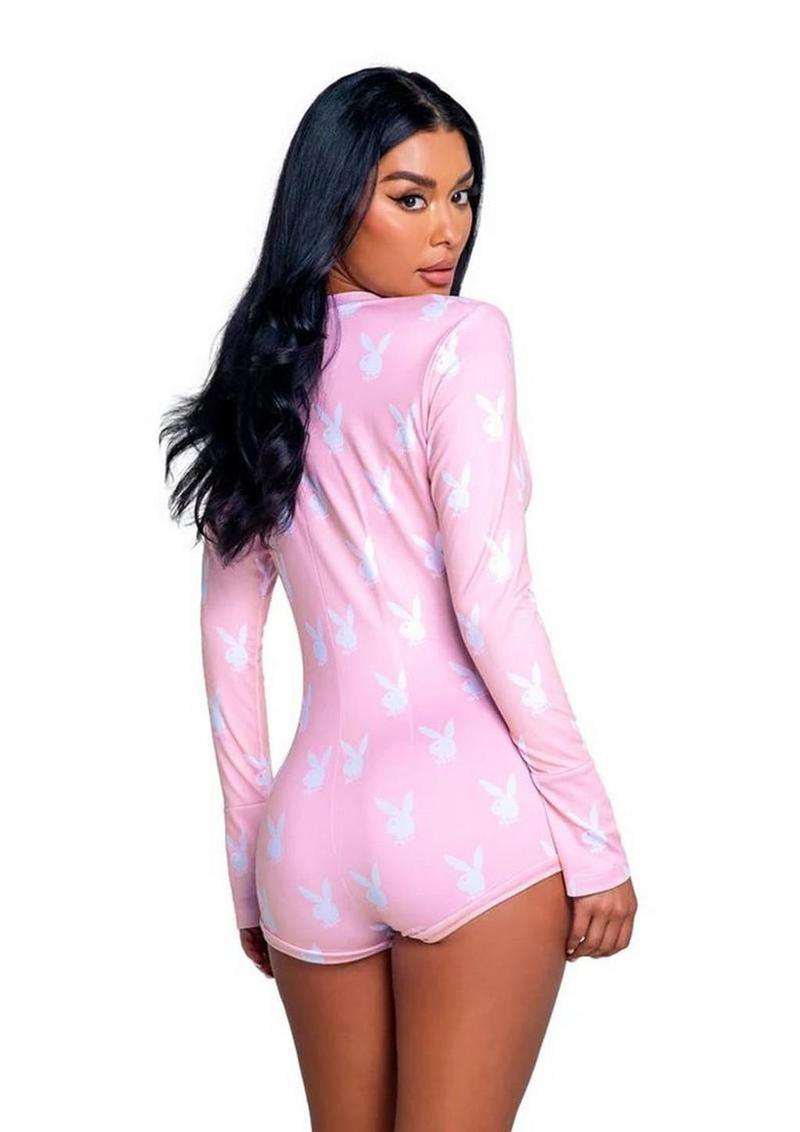Playboy Slumber Bunny Romper - Pink/White - Large/XLarge