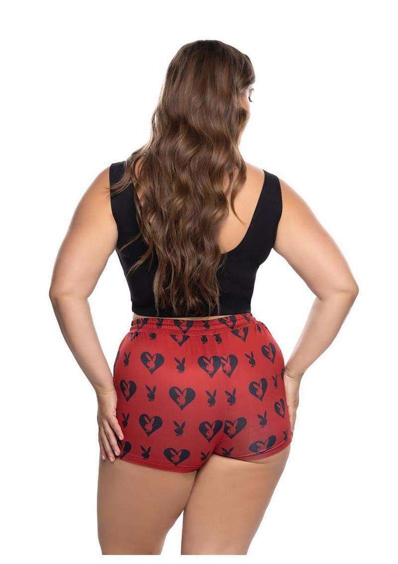 Playboy Sweetheart Bunny Lounge Short Set (2 Piece) - 1xlarge - Black/Red - XXLarge