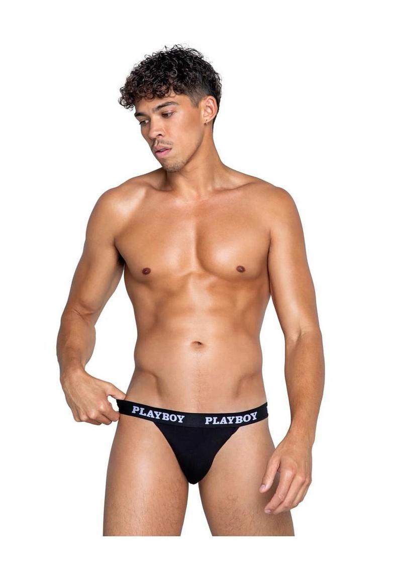 Playboys Mens Modal Jockstrap - Black/White - Medium