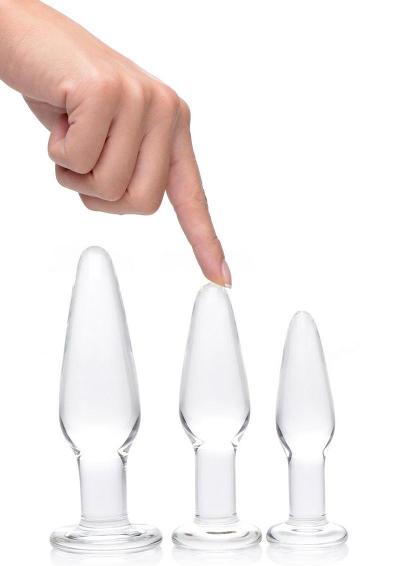Prisms Dosha 3 Piece Glass Anal Plug Kit Clear Glass Butt Plugs