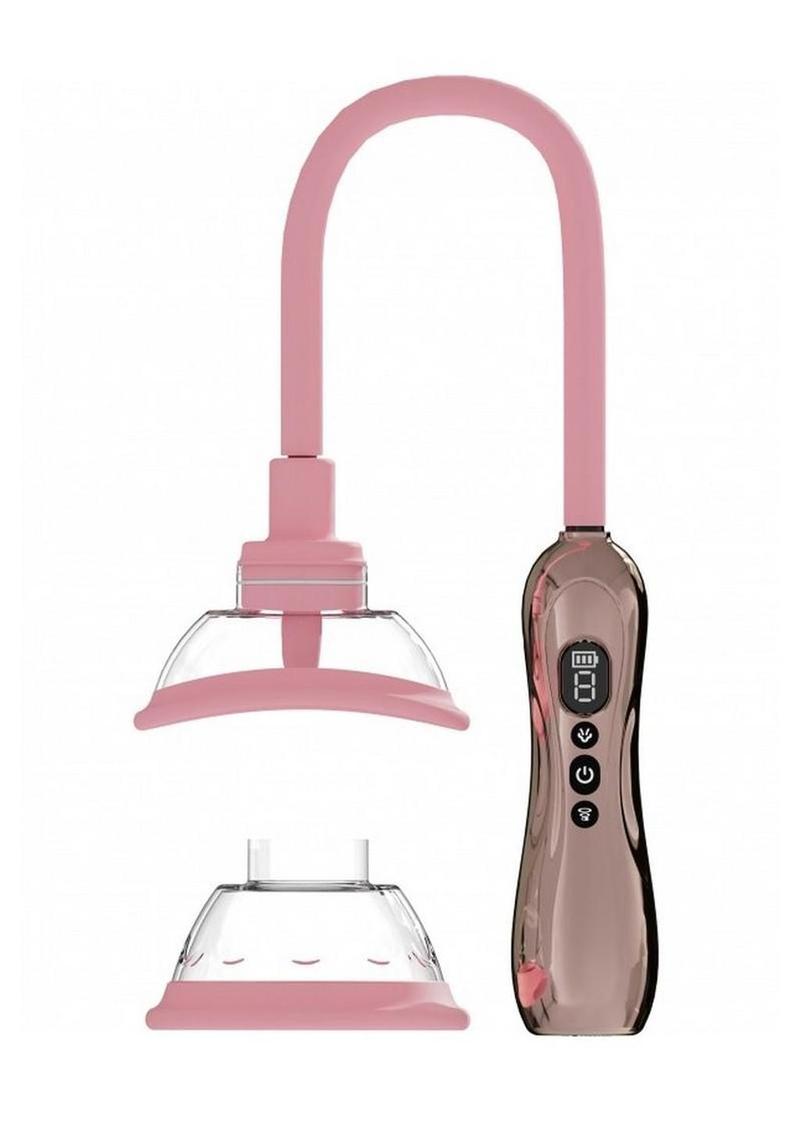 Pumped Automatic Rechargeable Vulva and Breast Pump with Rotating and Vibrating Tongue - Rose Gold