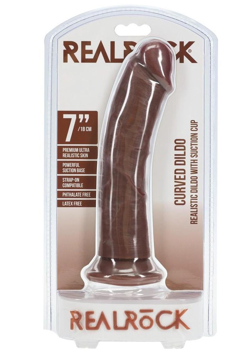 Realrock Realistic Skin Curved Dildo - Chocolate - 7in