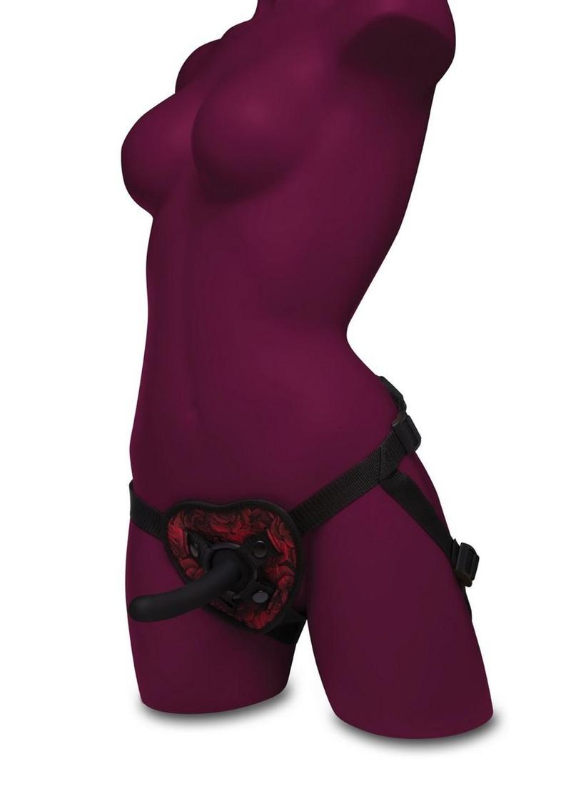 Secret Kisses Rosegasm Heart Shape Strap-On Harness Dildo Satin Blindfold
