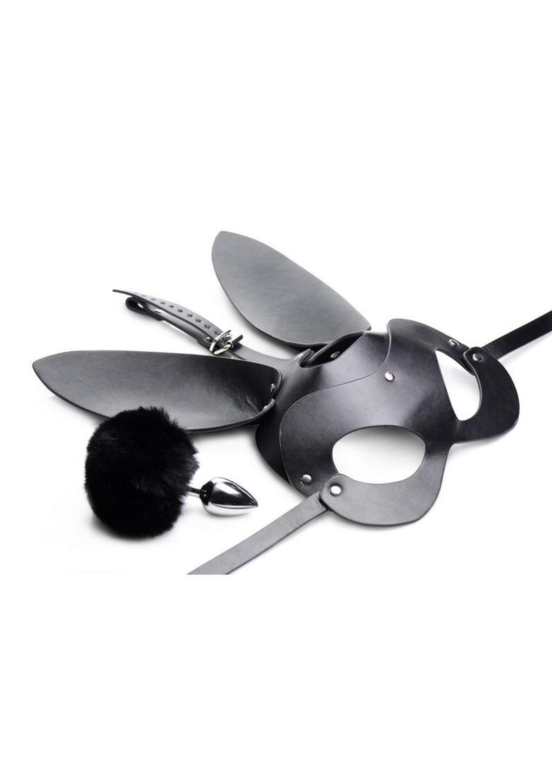 Tailz Bunny Tail And Mask Set Black Stainless Steel Plug