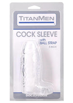 Titanmen Cock Sleeve with Ball Strap - Clear - 5in